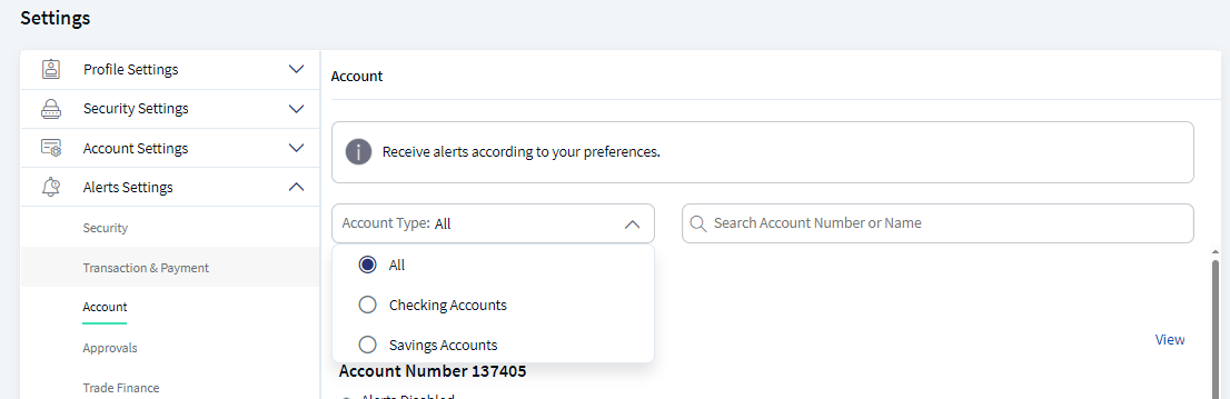 Account type - filter options